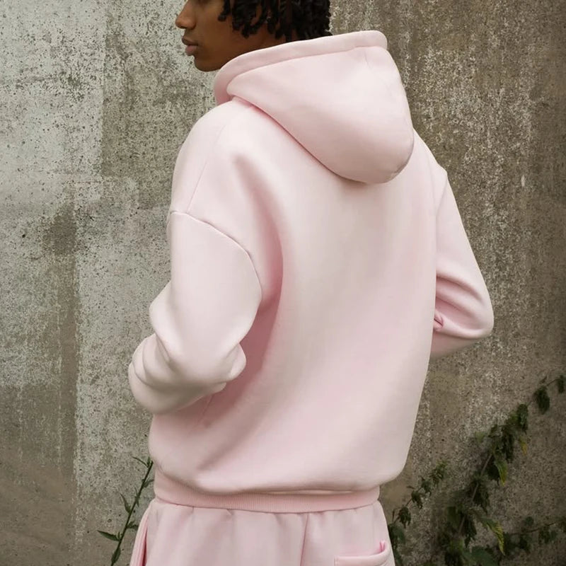 Sweat à capuche de survêtement couleur unie style streetwear