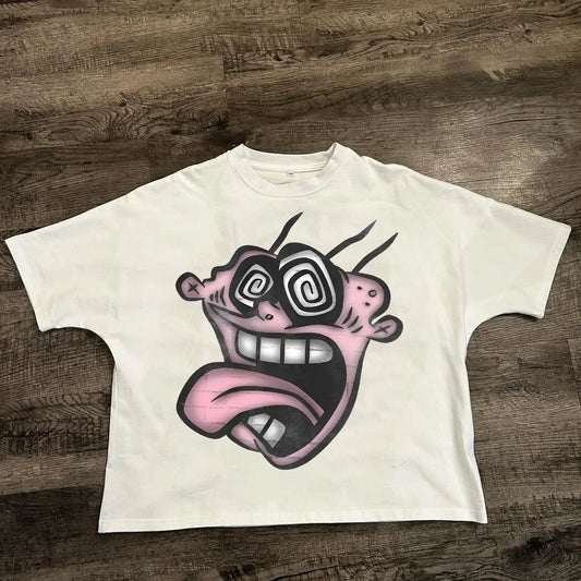 T-shirt de Algodão Solta de Moda Masculina Hip-hop de Rua com Gráficos T-shirts de Streetwear Harajuku Unissexo, Desenho Animado Americano Chique