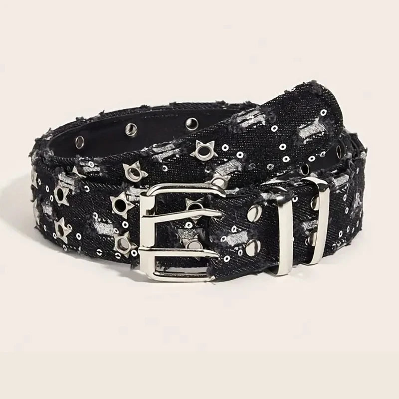 1PC Nouvelle Ceinture De Luxe Tendance Noir Punk Accessoires Bleu Jean Ceinture HipHop Y2k Étoile Creuse Boucle Ardillon Taille，Pour Hommes Femmes