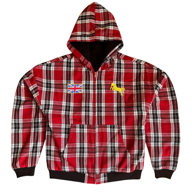 Sweat à capuche rayé automne-hiver 2025, style streetwear Y2K, broderie drapeau national, coupe ample