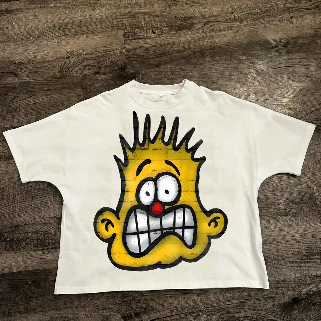 T-shirt ample unisexe en coton style hip-hop streetwear Harajuku avec motif de dessin animé américain chic