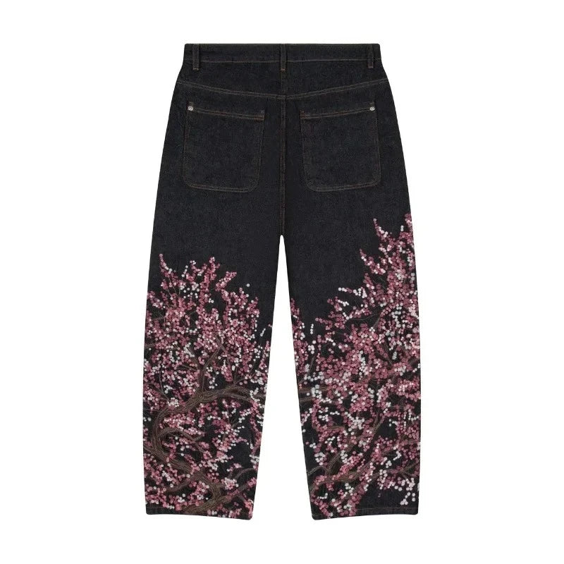 Pantalon large brodé Y2K Blossom