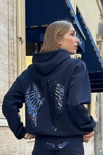 Women Free Wing Hooded Sweatshirt Pure Color Top Long Pants Clothing Suit Female 2026 New Unique Fashion Street Casual Clothes