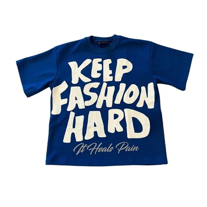 Camisola Gráfica de Algodão Puro com Gola Redonda Estilo High Street, Nova Camiseta Estampada Feminina Marca Trendy Solta Casual de Casal Americana Harajuku Y2k