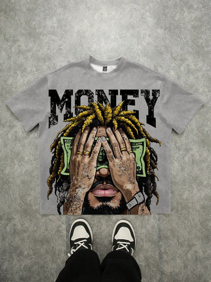 A nova T-shirt masculina para o verão de 2025 apresenta um padrão de letras 3D estampado, casual, elegante, macio e respirável.