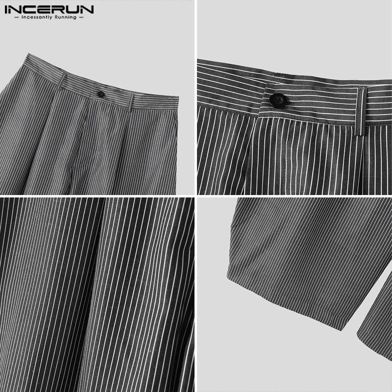 INCERUN Men's Wide Leg Pants Striped Joggers Oversize Button Casual Trousers Men Streetwear 2025 Fashion Loose Long Pants S-5XL