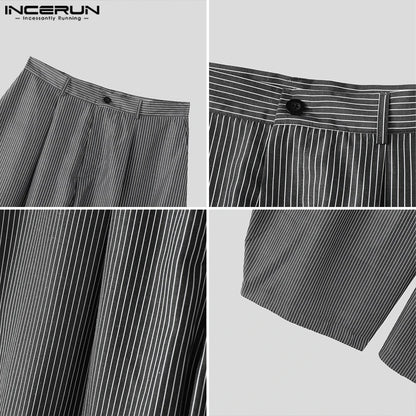 INCERUN Men's Wide Leg Pants Striped Joggers Oversize Button Casual Trousers Men Streetwear 2025 Fashion Loose Long Pants S-5XL