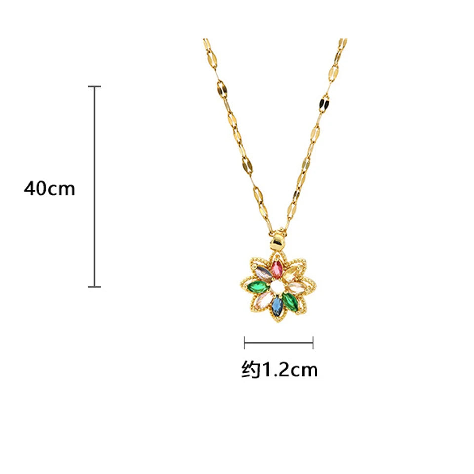 ZAKOL Nouveau Collier Pendentif Fleur Cristal Zircon Arc-en-ciel 7 Couleurs Tendance pour Femmes, Accessoires de Collier Chaîne en Acier Inoxydable