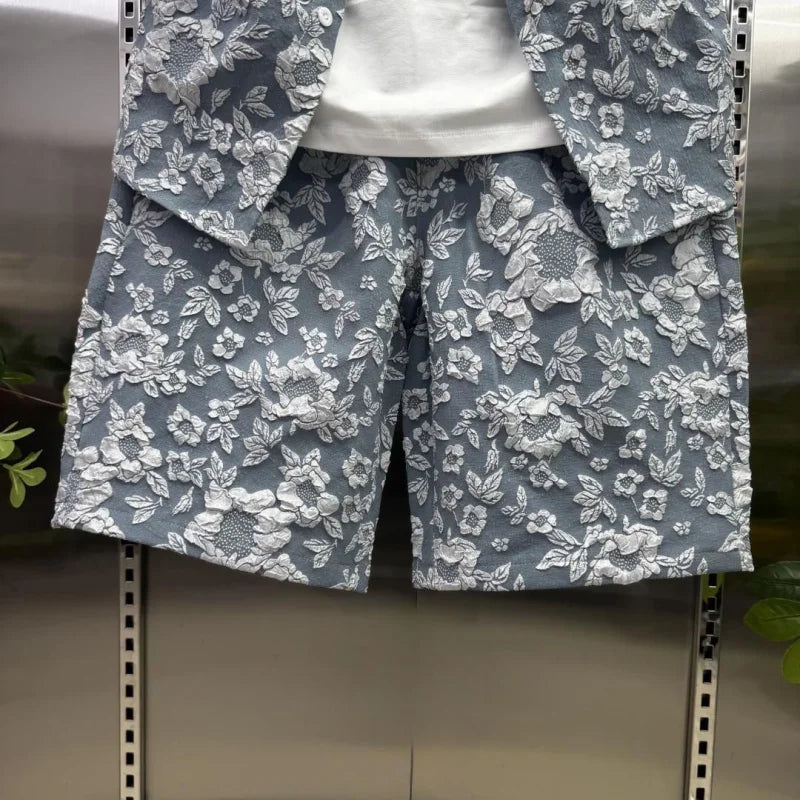 Ensemble décontracté d'été 2026 pour homme : chemise à manches courtes et short en jacquard gaufré, tenue 2 pièces légère