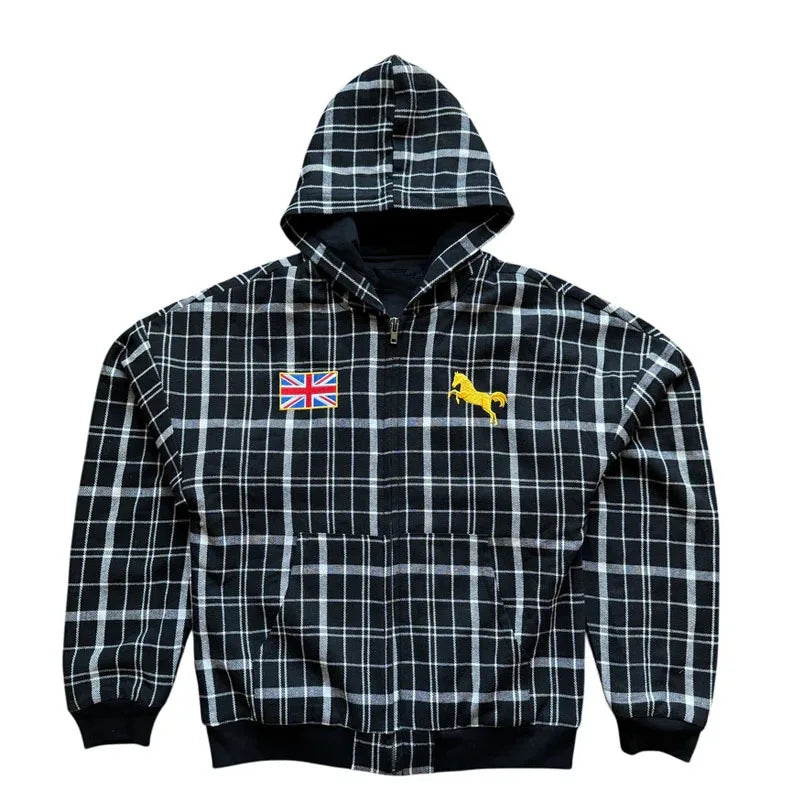 2025 autumn and winter hooded sports hoodie striped hoodie jacket Y2K streetwear national flag embroidery loose fit