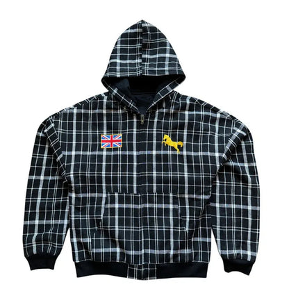 2025 autumn and winter hooded sports hoodie striped hoodie jacket Y2K streetwear national flag embroidery loose fit