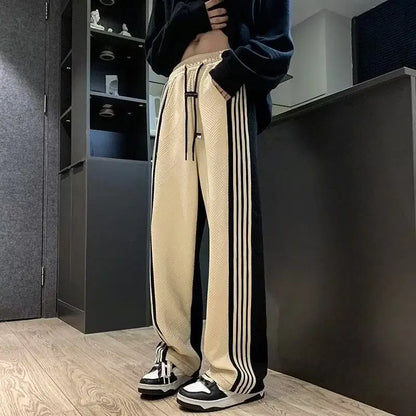 Trousers Summer Men's Sweatpants Thin Striped Straight Male Sports Pants Wide Leg Big Size Korean Y2k Fashion 2025 Casual Long