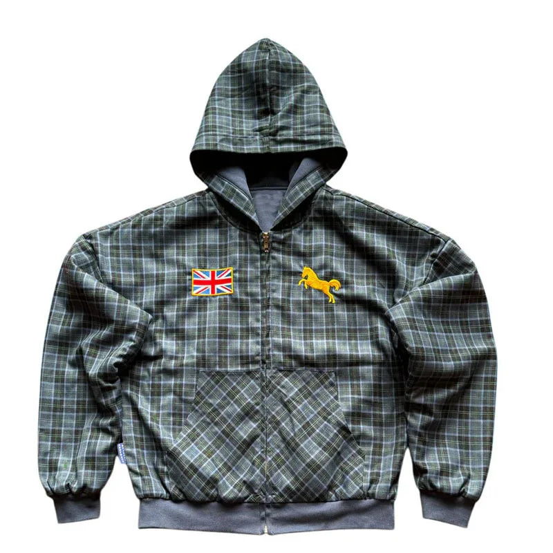 Sweat à capuche rayé automne-hiver 2025, style streetwear Y2K, broderie drapeau national, coupe ample