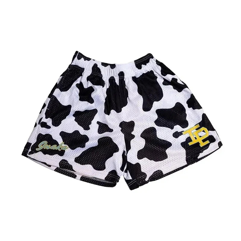 Summer Men's INAKA IP Leopard Print Mesh Shorts Elastic Waist Drawstring Breathable Quick Dry Gym Workout Fitness Casual Pants