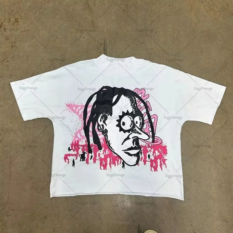 T-shirt ample unisexe en coton style hip-hop streetwear Harajuku avec motif de dessin animé américain chic