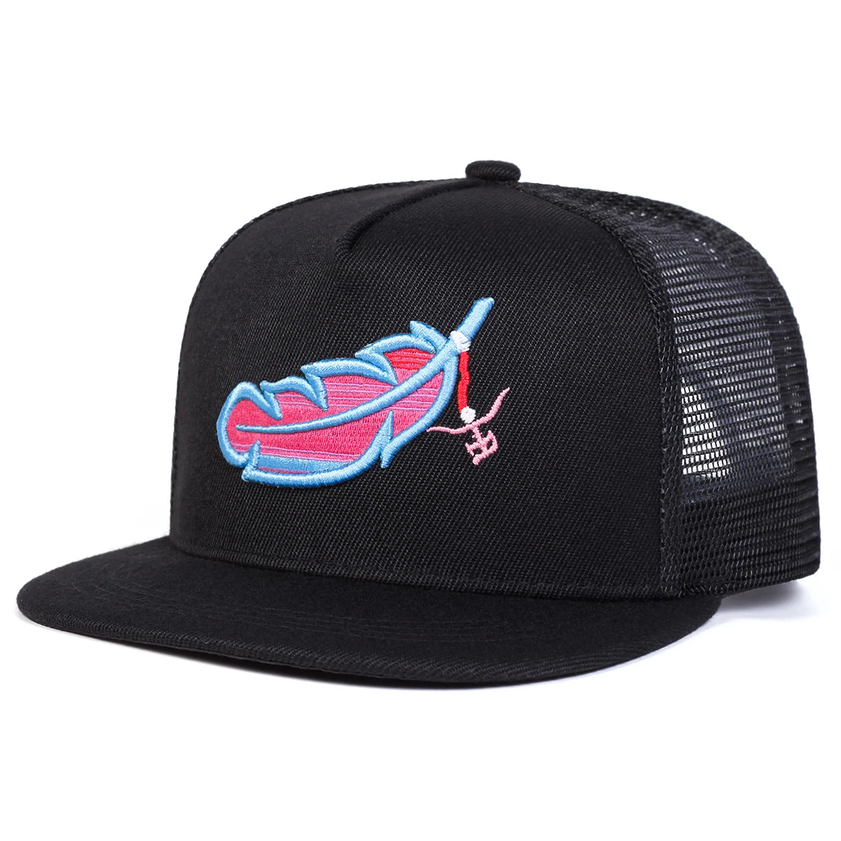 Chapeaux de filet de Hip-hop Unisexe Coloré Broderie Plume Printemps Été Réglable Décontracté Casquettes de Baseball Chapeau de Protection Solaire