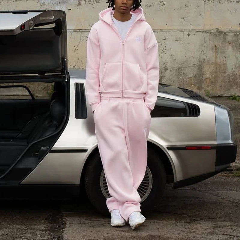 Sweat à capuche de survêtement couleur unie style streetwear