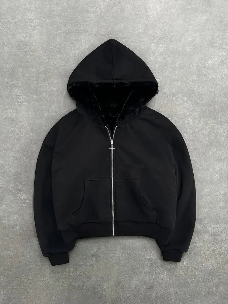 Sweat à capuche oversize style gothique Harajuku pour homme et femme, automne-hiver, imprimé léopard rétro décontracté, fermeture éclair, coupe ample et personnalisable