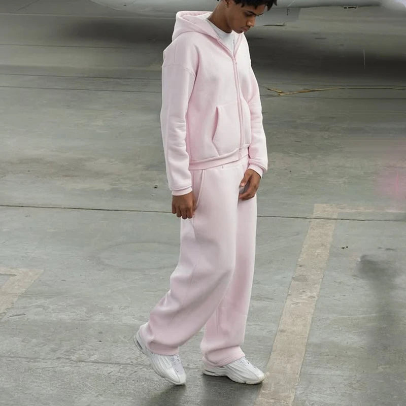 Sweat à capuche de survêtement couleur unie style streetwear