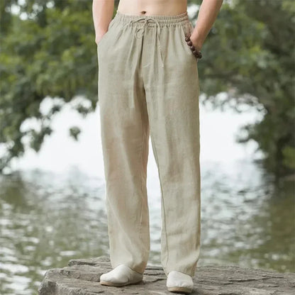 summer spring 2025 New Men's Cotton Linen Pants Male Autumn New Breathable Solid Color Linen Trousers Fitness Streetwear S-5XL
