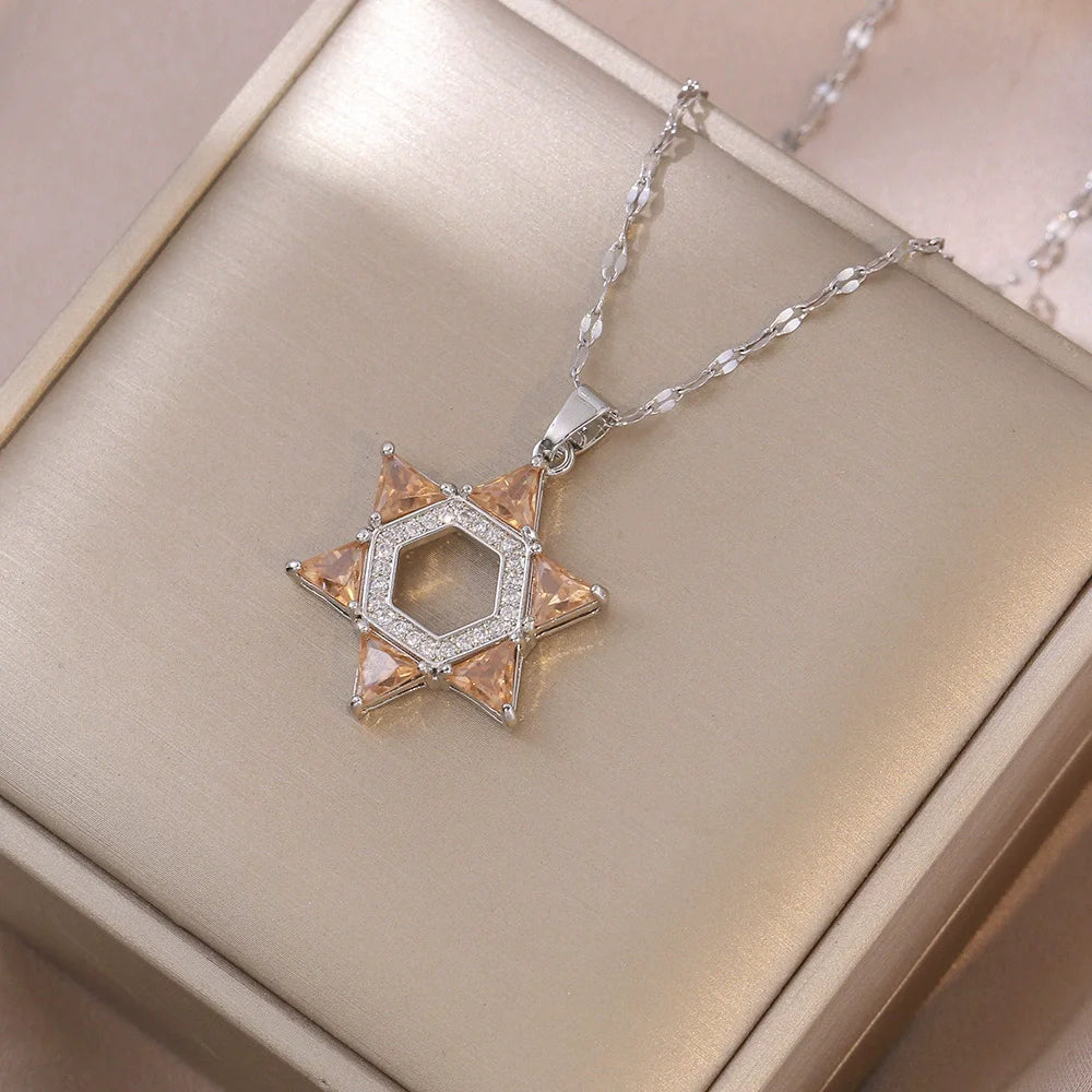 Collier en argent sterling avec pendentif étoile de David, pour femme, avec cristaux mobiles, bijoux hébraïques israéliens, en acier inoxydable, pendentifs Hanouka
