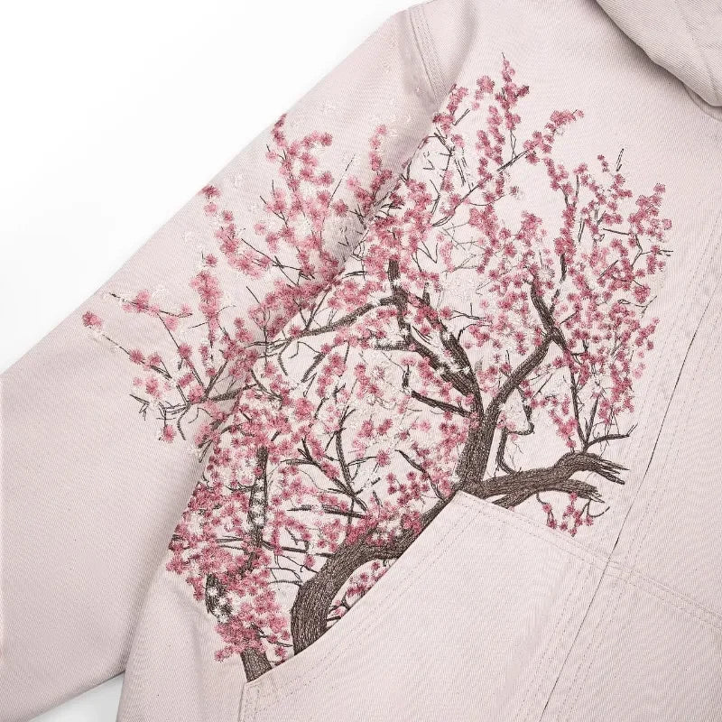 Sweat-shirts Harajuku surdimensionnés à capuche et fermeture éclair roses brodés de pruniers pour hommes et femmes, nouvelle mode gothique Y2K, rétro urbain