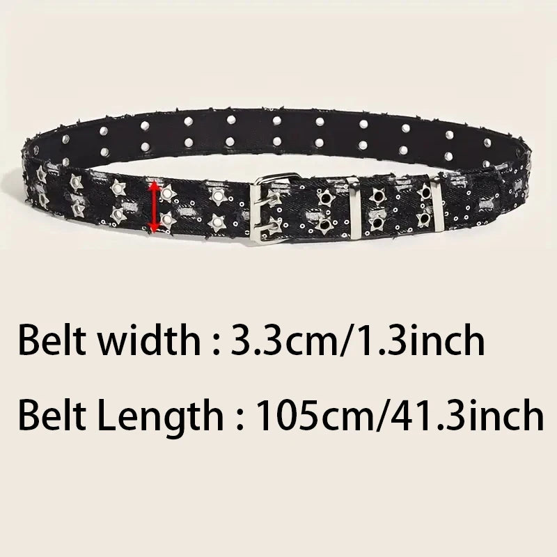 1PC Nouvelle Ceinture De Luxe Tendance Noir Punk Accessoires Bleu Jean Ceinture HipHop Y2k Étoile Creuse Boucle Ardillon Taille，Pour Hommes Femmes