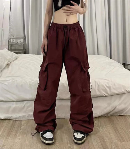 Black Men's Hip Hop Cargo Pants Casual Summer Solid Multiple Pockets Trousers Cool Ribbons Techwear Hip Hop Sweatpants Boys