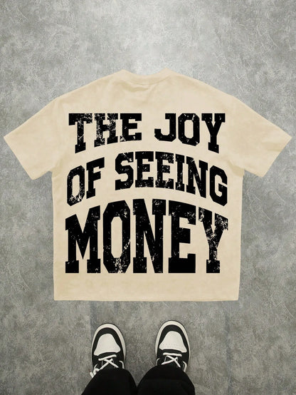 A nova T-shirt masculina para o verão de 2025 apresenta um padrão de letras 3D estampado, casual, elegante, macio e respirável.