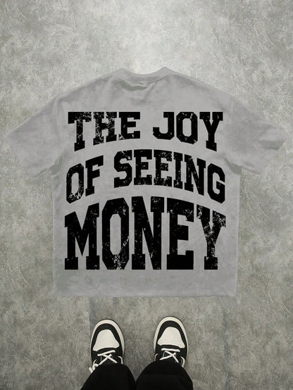 A nova T-shirt masculina para o verão de 2025 apresenta um padrão de letras 3D estampado, casual, elegante, macio e respirável.