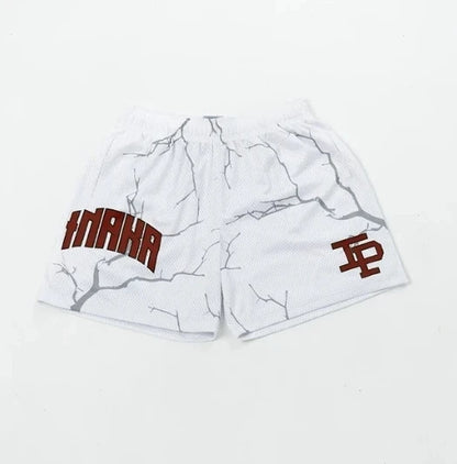 Summer Men's INAKA IP Leopard Print Mesh Shorts Elastic Waist Drawstring Breathable Quick Dry Gym Workout Fitness Casual Pants