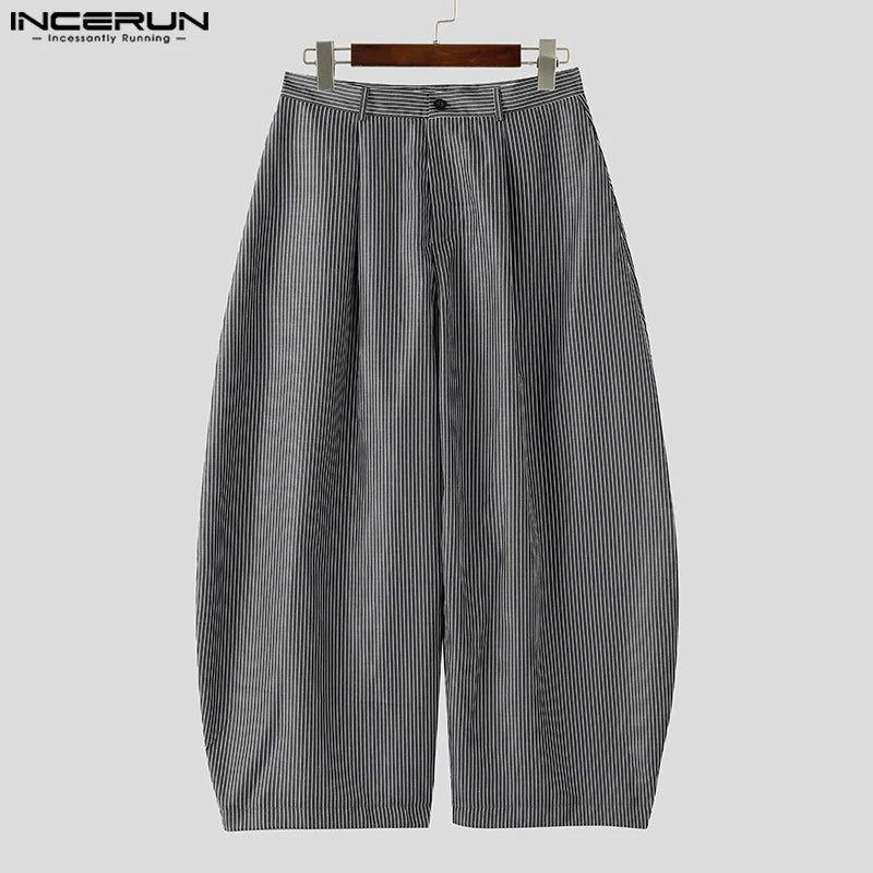 INCERUN Men's Wide Leg Pants Striped Joggers Oversize Button Casual Trousers Men Streetwear 2025 Fashion Loose Long Pants S-5XL