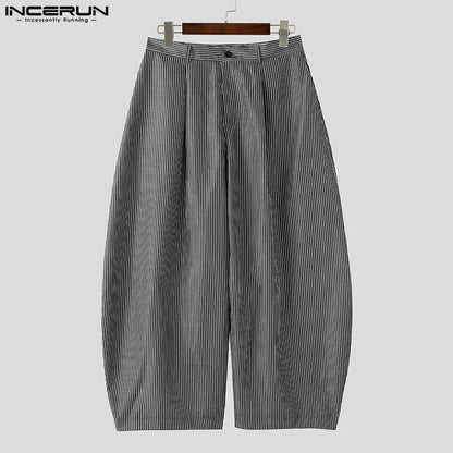 INCERUN Men's Wide Leg Pants Striped Joggers Oversize Button Casual Trousers Men Streetwear 2025 Fashion Loose Long Pants S-5XL