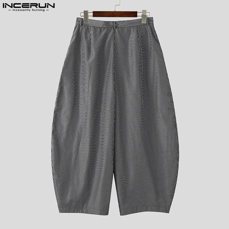 INCERUN Men's Wide Leg Pants Striped Joggers Oversize Button Casual Trousers Men Streetwear 2025 Fashion Loose Long Pants S-5XL