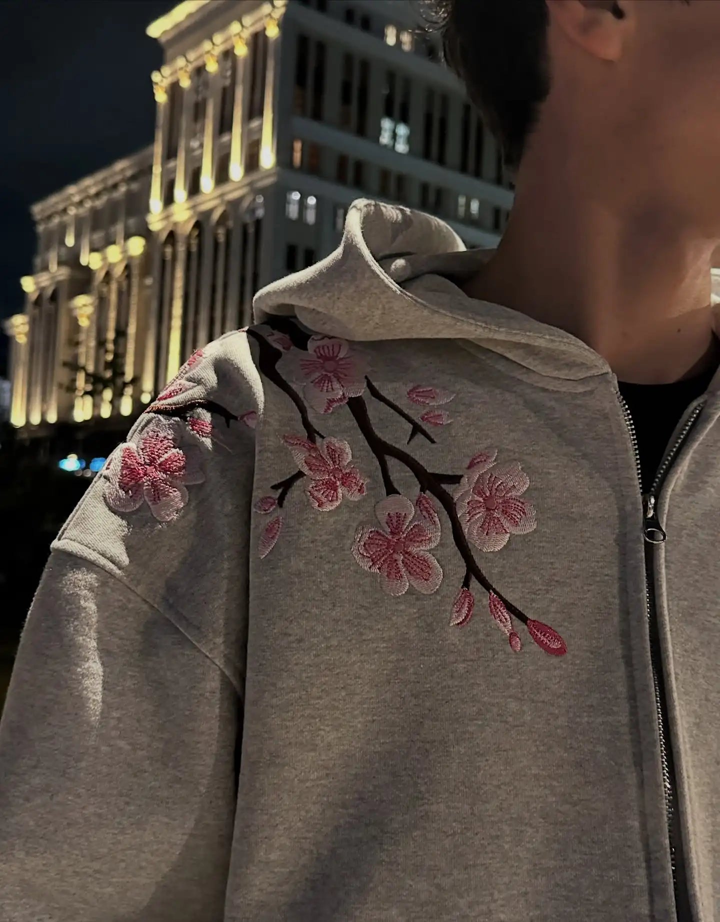 Y2K Vintage Oversized Cherry Blossom Embroidered Hoodie