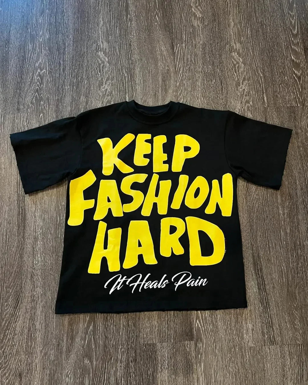 T-shirt Imprimé Graphique Col Rond Pur Coton High Street Nouveau Femme Tendance Marque Ample Décontracté Couple Américain Harajuku Y2k