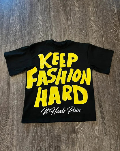Camisola Gráfica de Algodão Puro com Gola Redonda Estilo High Street, Nova Camiseta Estampada Feminina Marca Trendy Solta Casual de Casal Americana Harajuku Y2k