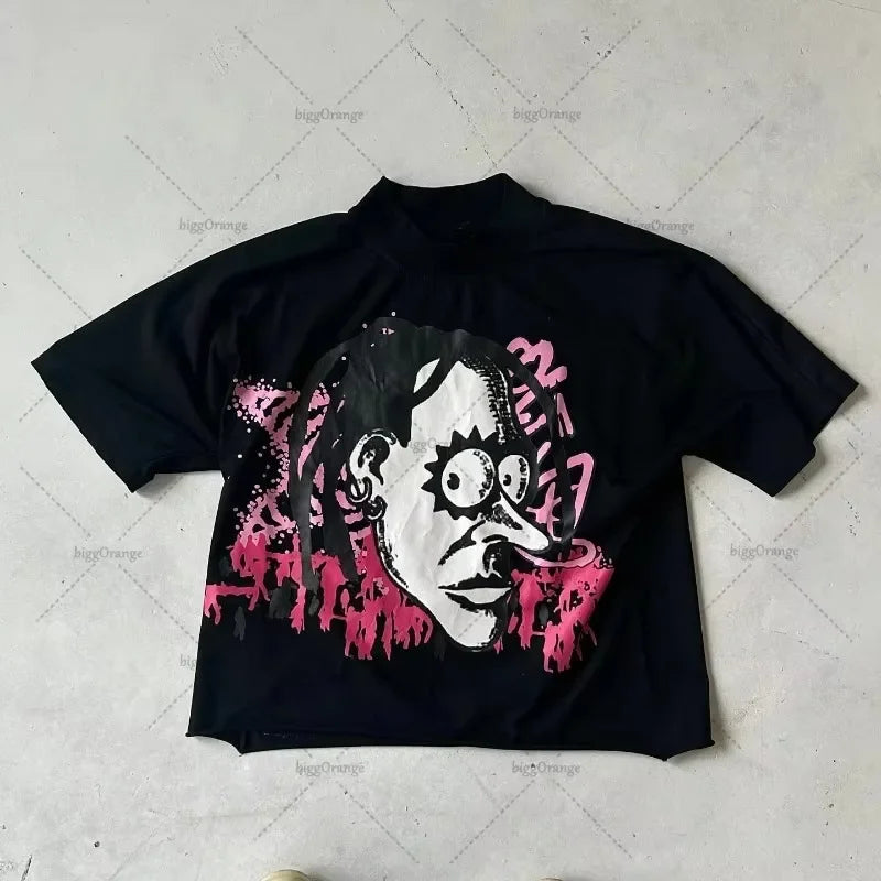 T-shirt ample unisexe en coton style hip-hop streetwear Harajuku avec motif de dessin animé américain chic