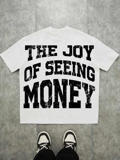 A nova T-shirt masculina para o verão de 2025 apresenta um padrão de letras 3D estampado, casual, elegante, macio e respirável.