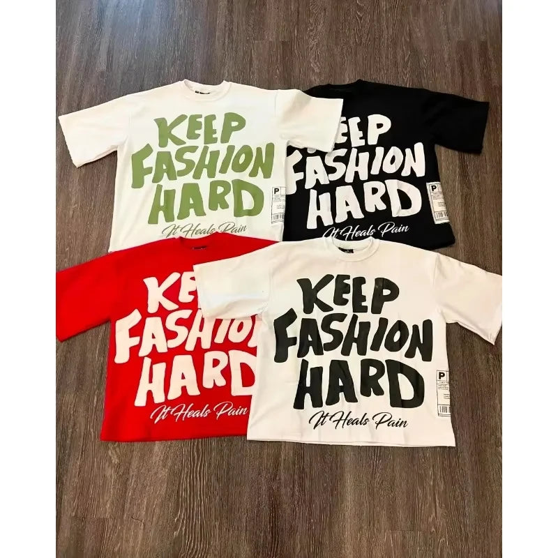 T-shirt Imprimé Graphique Col Rond Pur Coton High Street Nouveau Femme Tendance Marque Ample Décontracté Couple Américain Harajuku Y2k