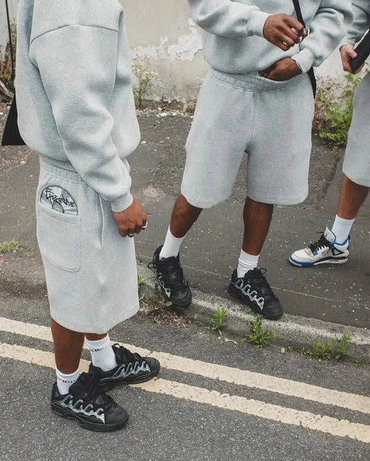 Grey Disc Pattern Mens Shorts Set Sporty Casual Wear Comfortable Loose Tracksuit Breathable Fabric Minimalist Modern Athleisure