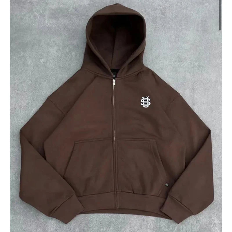Sweat à capuche de survêtement couleur unie style streetwear