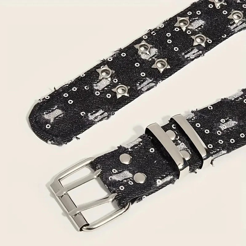 1PC Nouvelle Ceinture De Luxe Tendance Noir Punk Accessoires Bleu Jean Ceinture HipHop Y2k Étoile Creuse Boucle Ardillon Taille，Pour Hommes Femmes