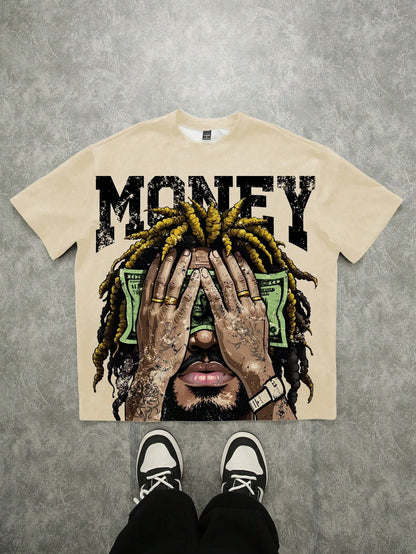 A nova T-shirt masculina para o verão de 2025 apresenta um padrão de letras 3D estampado, casual, elegante, macio e respirável.