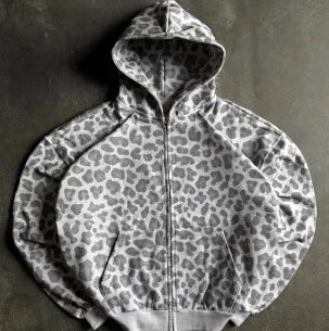 Sweat à Capuche Zippé Imprimé Léopard Minimaliste 2026 Pour Hommes Femmes Ample Imprimé Intégral Tissu Doux Tendance Quotidien Streetwear