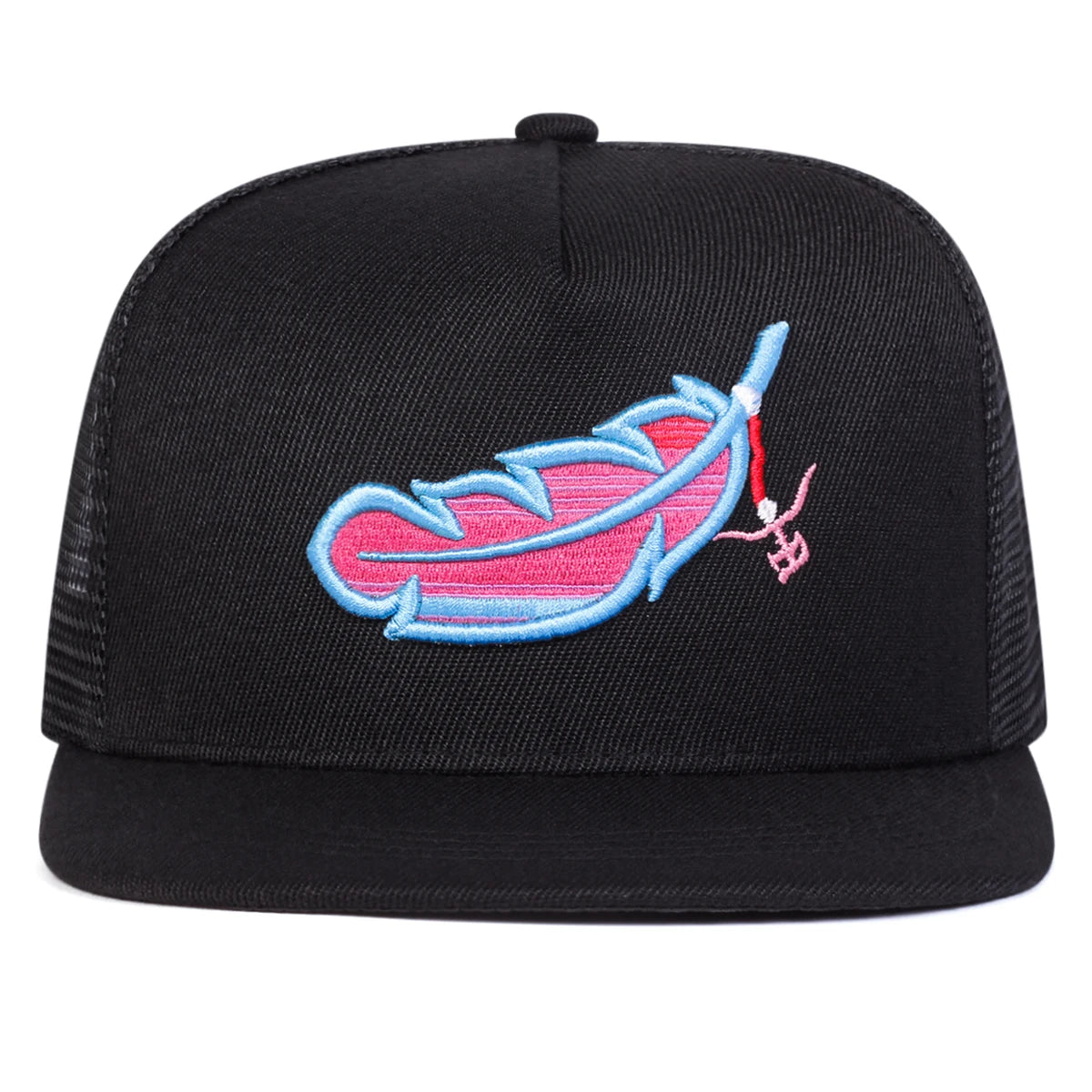 Chapeaux de filet de Hip-hop Unisexe Coloré Broderie Plume Printemps Été Réglable Décontracté Casquettes de Baseball Chapeau de Protection Solaire