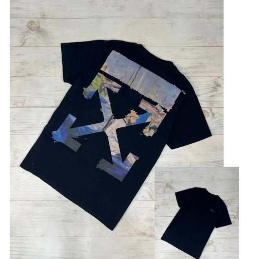 T-shirt décontracté de luxe simple à flèche bleue graffiti amusant tendance pour hommes et femmes