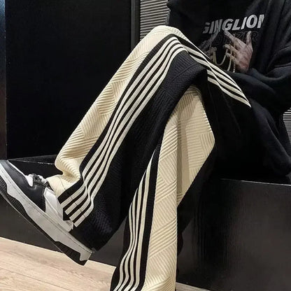 Trousers Summer Men's Sweatpants Thin Striped Straight Male Sports Pants Wide Leg Big Size Korean Y2k Fashion 2025 Casual Long
