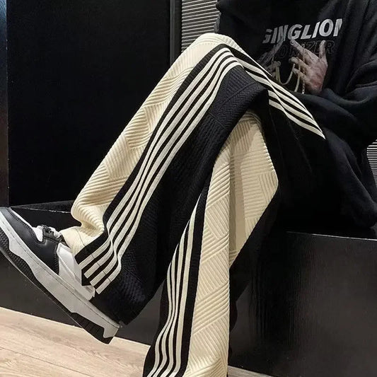 Trousers Summer Men's Sweatpants Thin Striped Straight Male Sports Pants Wide Leg Big Size Korean Y2k Fashion 2025 Casual Long