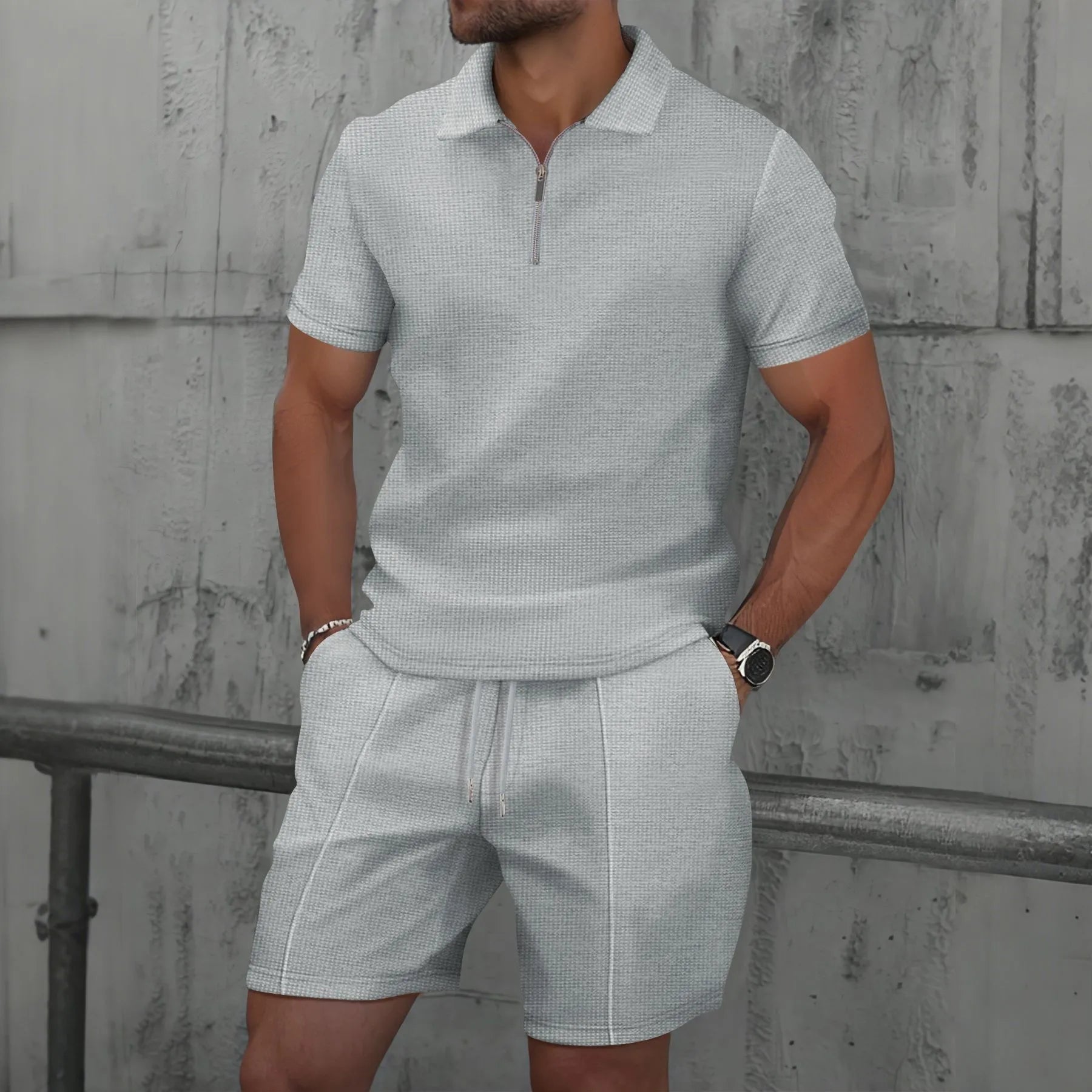 Waffle Zip-Up Polo